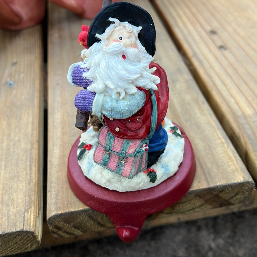 Vintage Hand Painted Stocking Holder Christmas Decor Elves Tree Presents